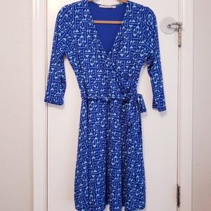 Blue Faux Wrap Dress